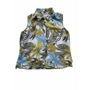 Carlie’s Court Linen Button Up Floral Print Shirt Women’s L
